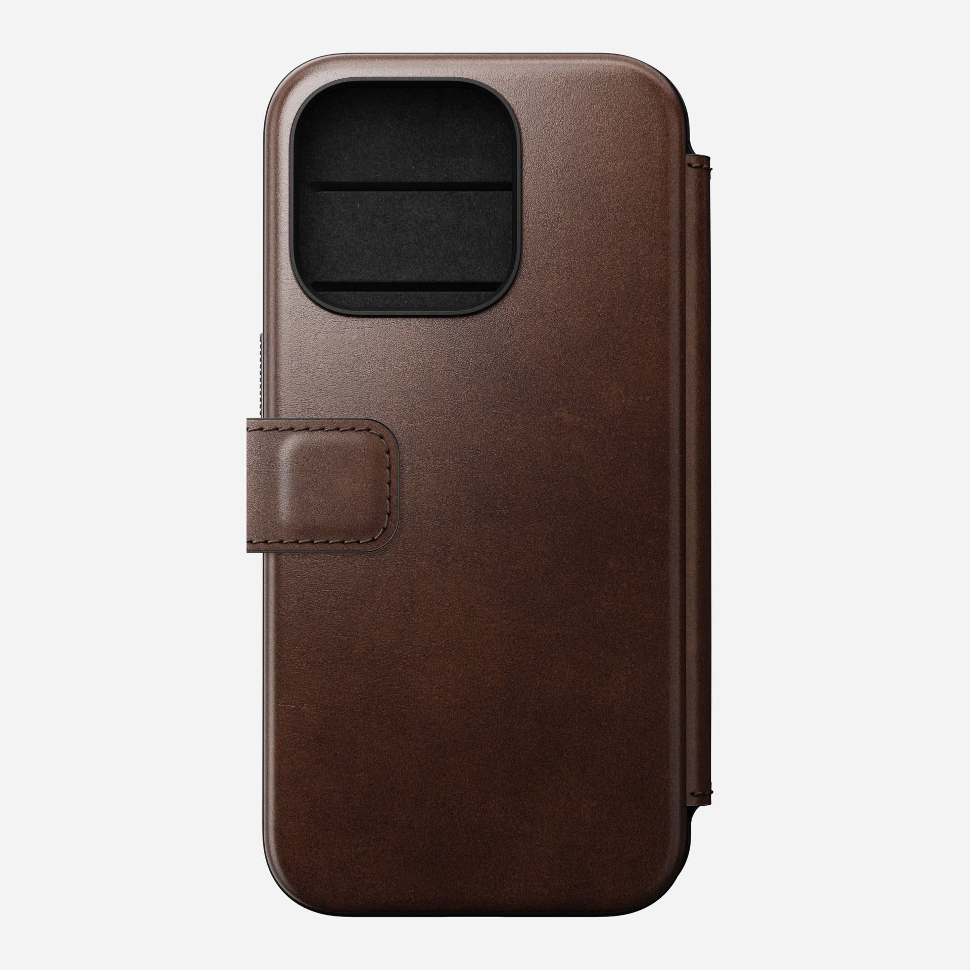 Nomad Booklet-Hülle Folio Modern – für Apple iPhone 15 Pro – Rostbraun – Horween Leder – mit Kartenfach