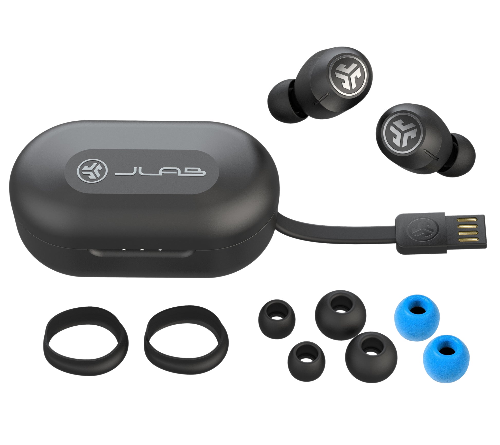JLab JBuds ANC – True Wireless In-Ear Kopfhörer – Bluetooth, ANC, IP55 – Schwarz – für PC/Mac/Mobile – bis zu 42 Stunden
