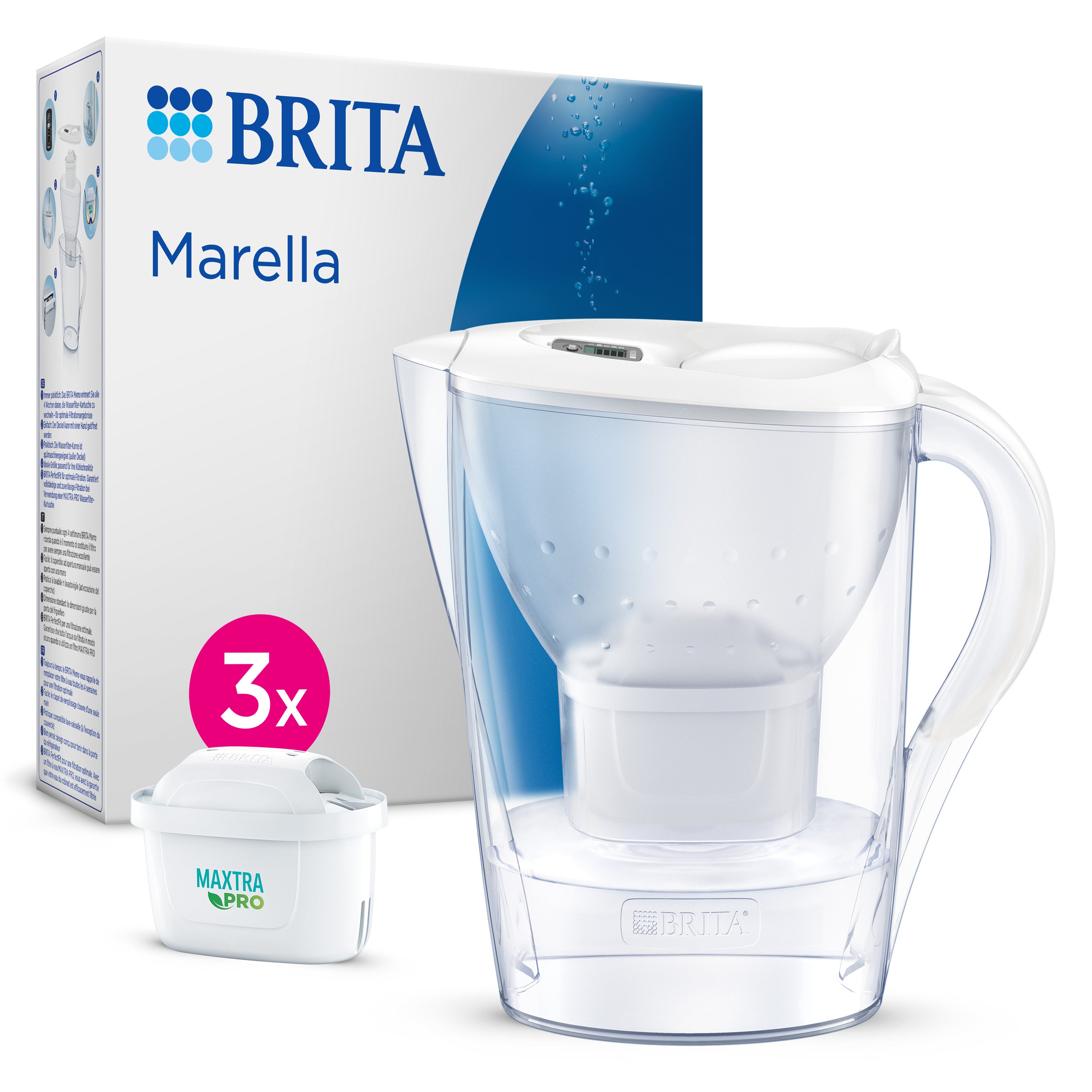 Brita Marella Tischwasserfilter – 2,4 l, inkl. 3 MAXTRA PRO Kartuschen, Weiss