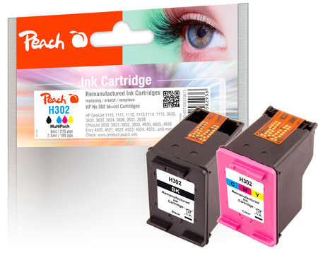Peach 302 Tintenpatronen-Multipack, Schwarz/Cyan/Magenta/Gelb (Kompatibel) – für HP DeskJet, Envy, OfficeJet…