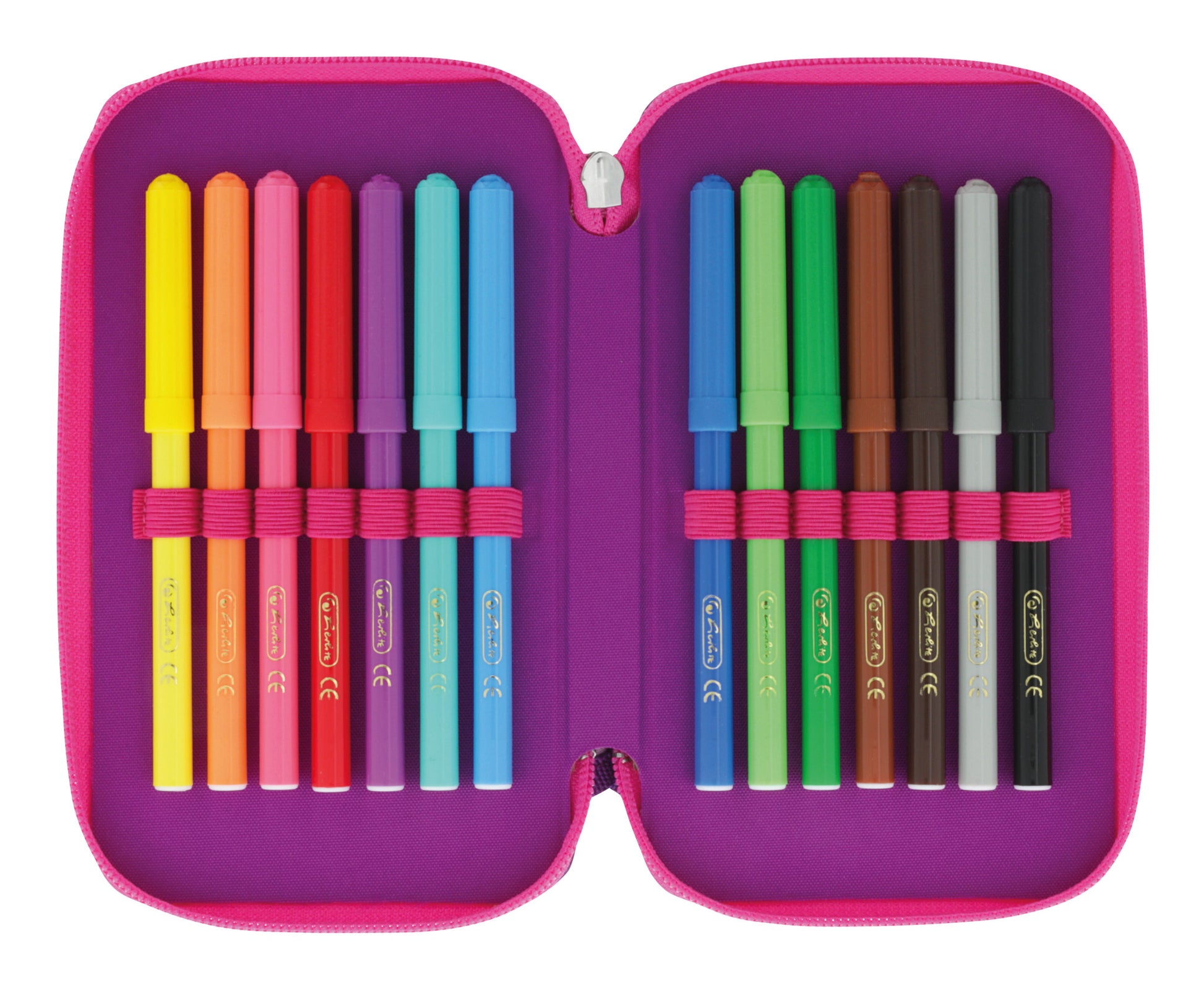 Herlitz TriCase Dip Dye – Schüleretui, 3 Klappen, gefüllt (31-teilig), pink, Polyester, 19 × 7 × 11,5 cm