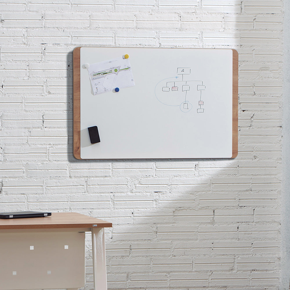 Rocada Whiteboard – 115 × 75 cm, lackierter Stahl, magnetisch, Holzrahmen, Eiche, Wandmontage