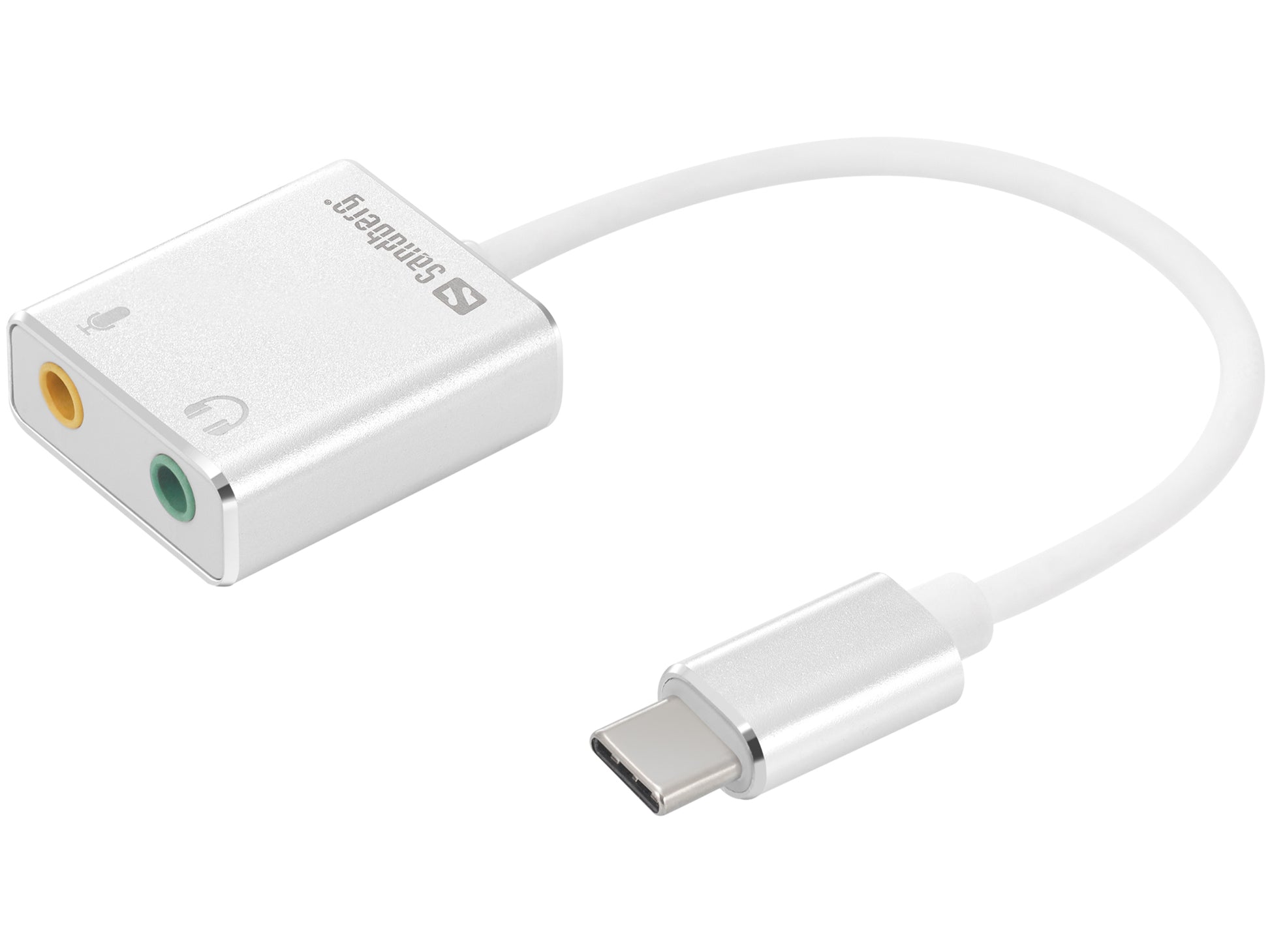 Sandberg USB Adapter zu 3,5 mm – 1× Kopfhörer, Mikrofon-Eingang – Silber/Weiss