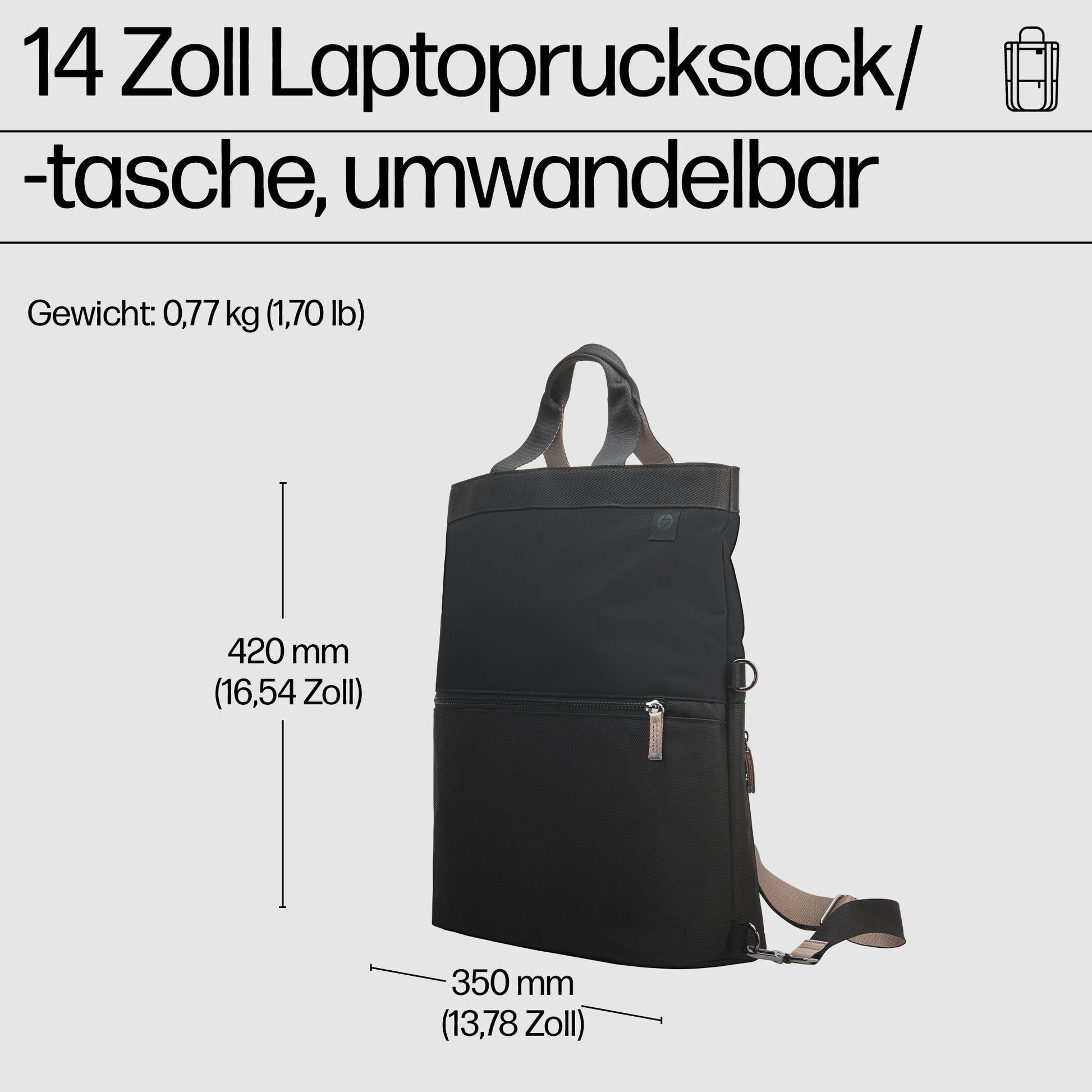 HP Notebook-Rucksack bis 14,1" – wasserfest, Trolley-Haltegurt – Schwarz