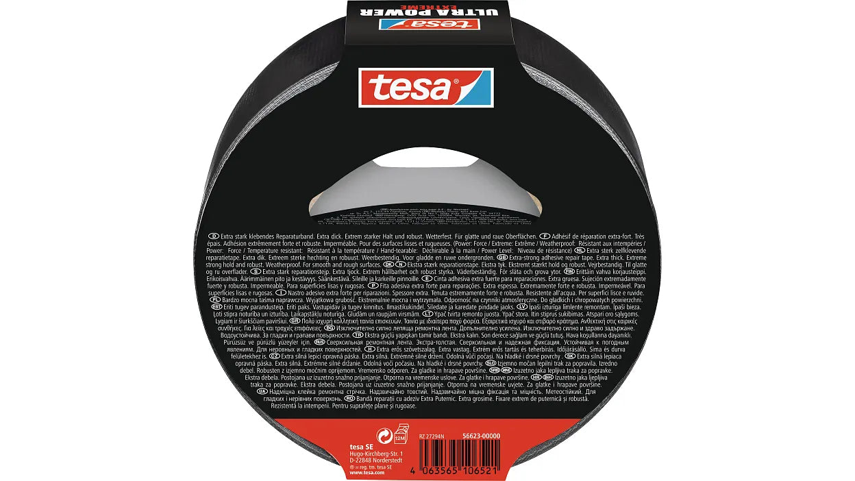 TESA Gewebeband/Gaffa – 50 mm × 25 m, schwarz, wetterfest, für Glas, Metall, PVC, 1 Stück