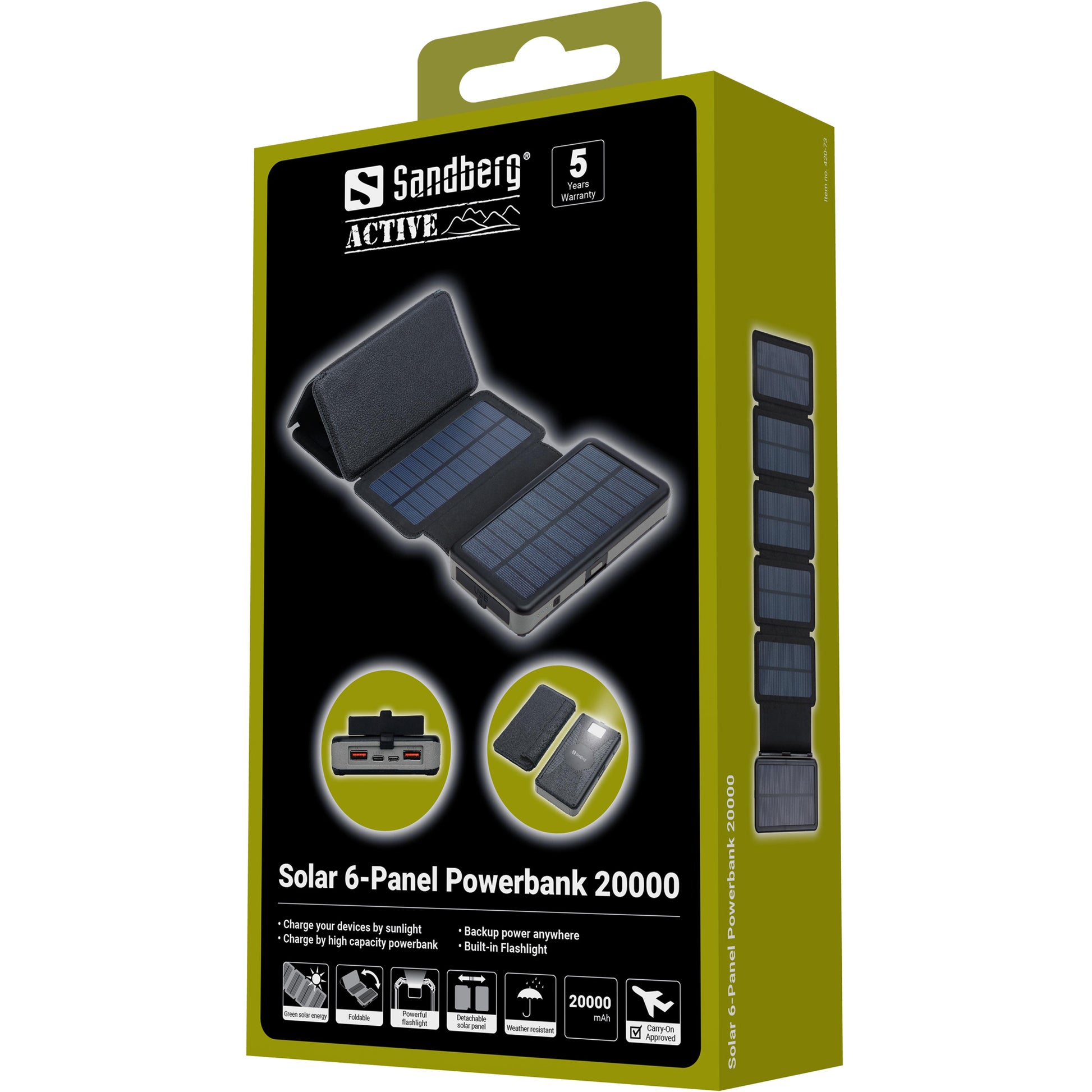 Sandberg Powerbank 20000 mAh, Solar, 6-Panel