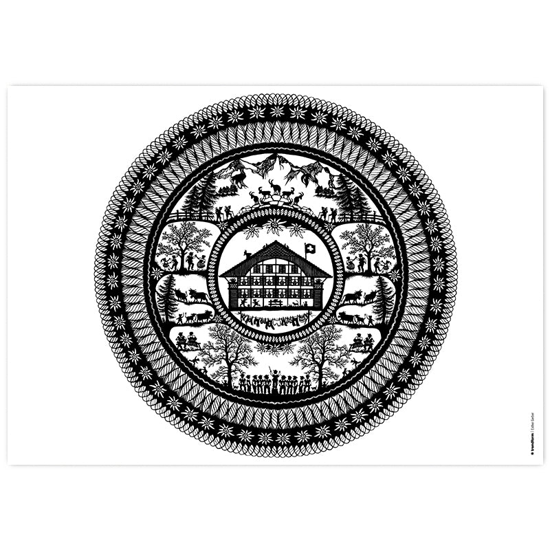 Trendform Tischset – Papier, Motiv Scherenschnitt Landleben, 42 × 29,7 cm