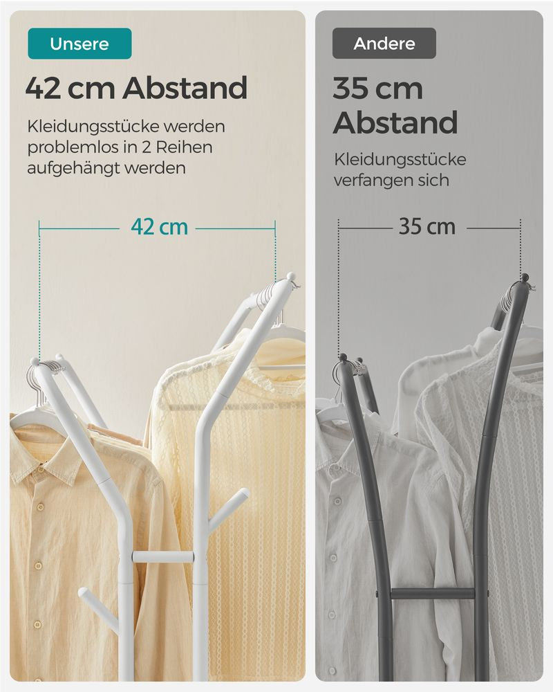 Songmics Garderobenständer – mit Rollen, Stahl, Weiss, 103,5 × 53 × 155 cm