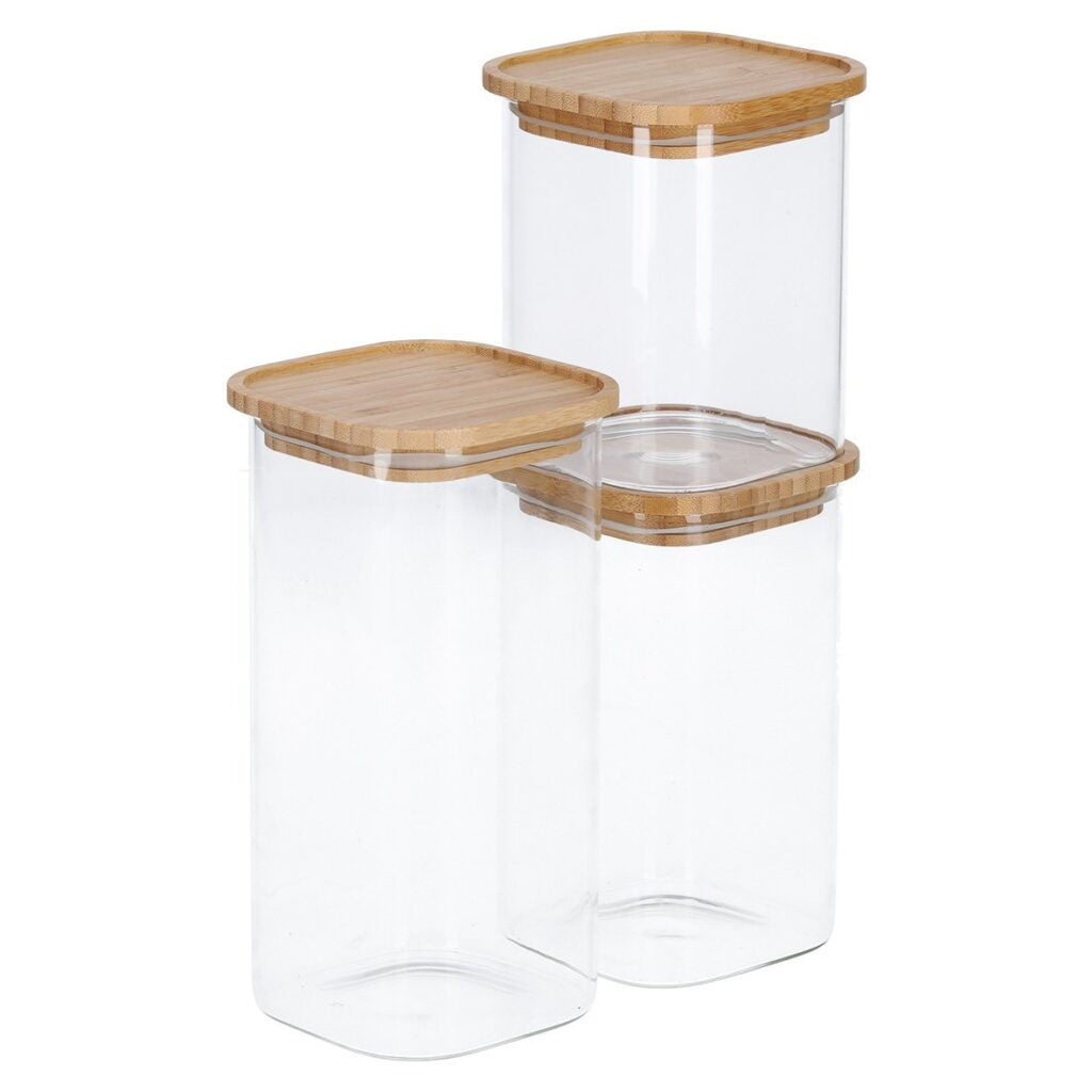 Zeller Present Vorratsdose 1,3 l, 10,7 × 10,7 × 18 cm, Glas/Bambus/Silikon, Transparent/Braun