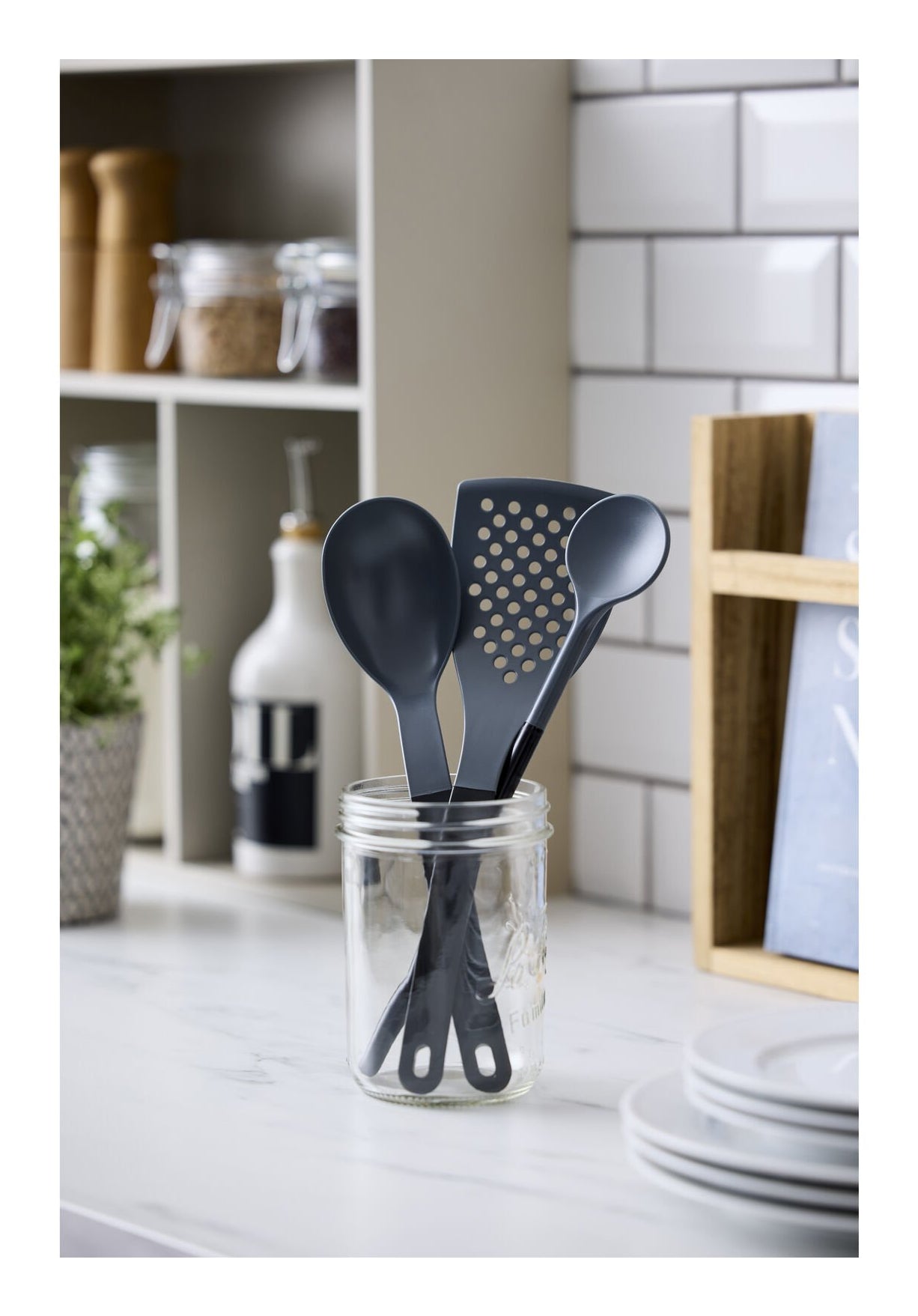 Rosti Optima – 3-teiliges Küchenhelfer-Set, 31 × 8,5 cm, Nylon, Schwarz/Grau