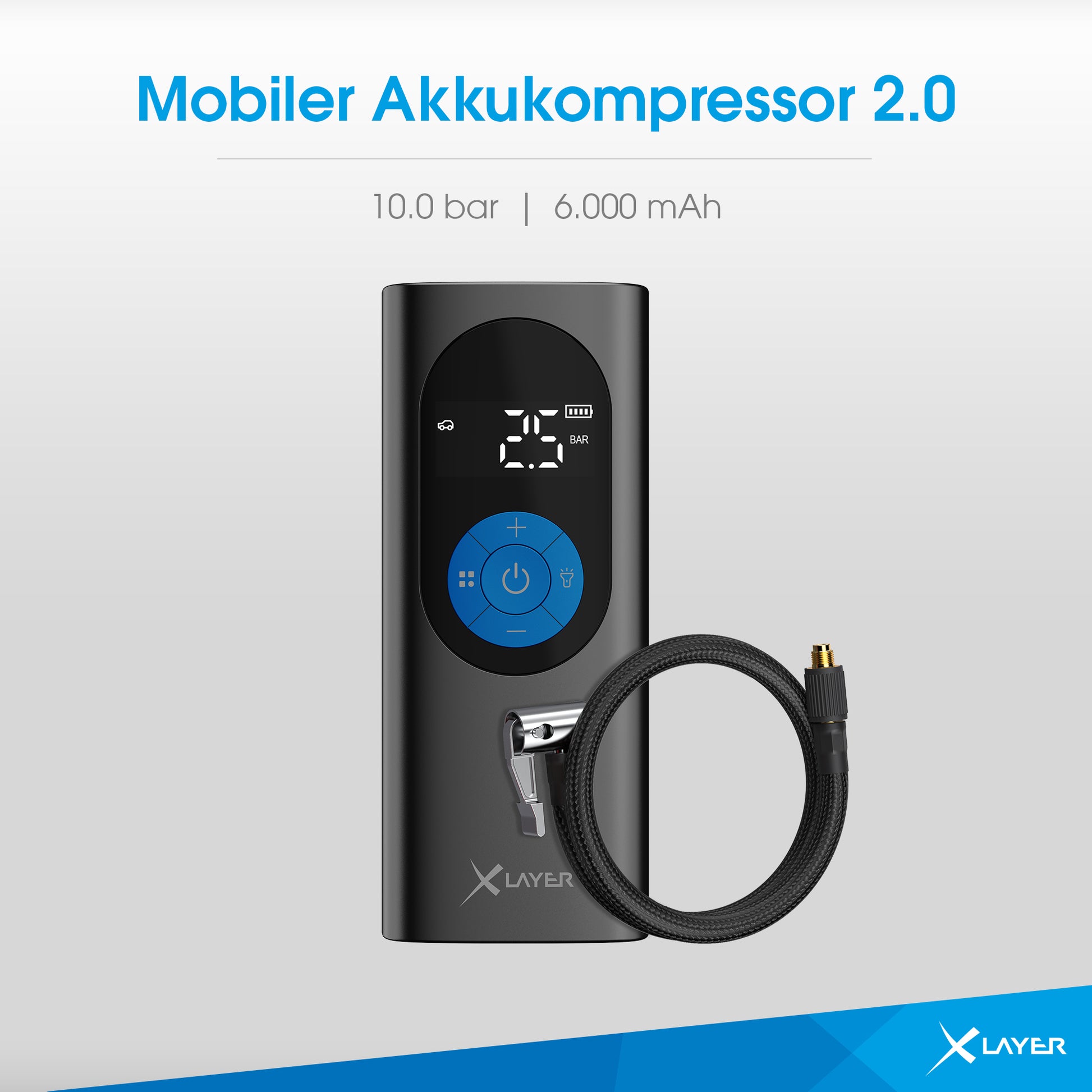 Xlayer Mobile Akkukompressor 2.0 Akku-Luftkompressor – 10,3 bar – 6 Ah – USB-C – inkl. Adapter