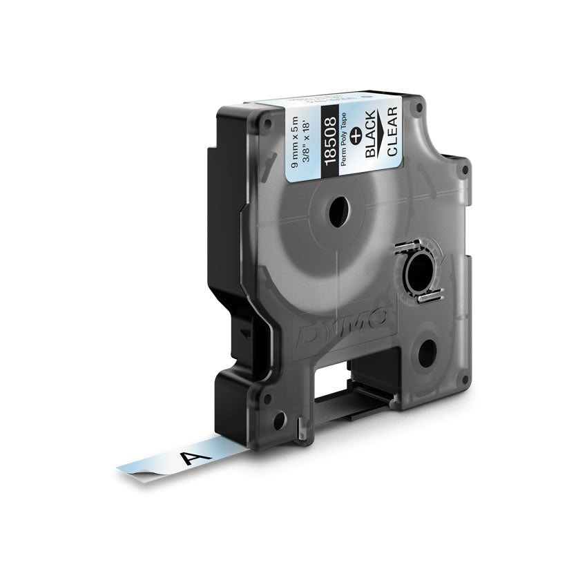 DYMO Schriftband – 9 mm × 5,5 m, transparent, schwarz – für DYMO Rhino: 3000, 4200, 5000 und weitere