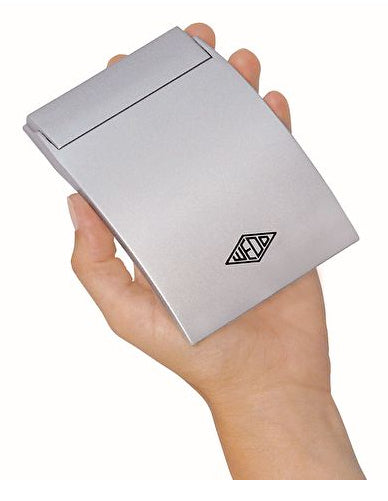 Wedo Präzisions-Taschenwaage – 500 g, 0,1 g, Wiegefläche 62 × 43 mm, Tara, Justierfunktion, Silber