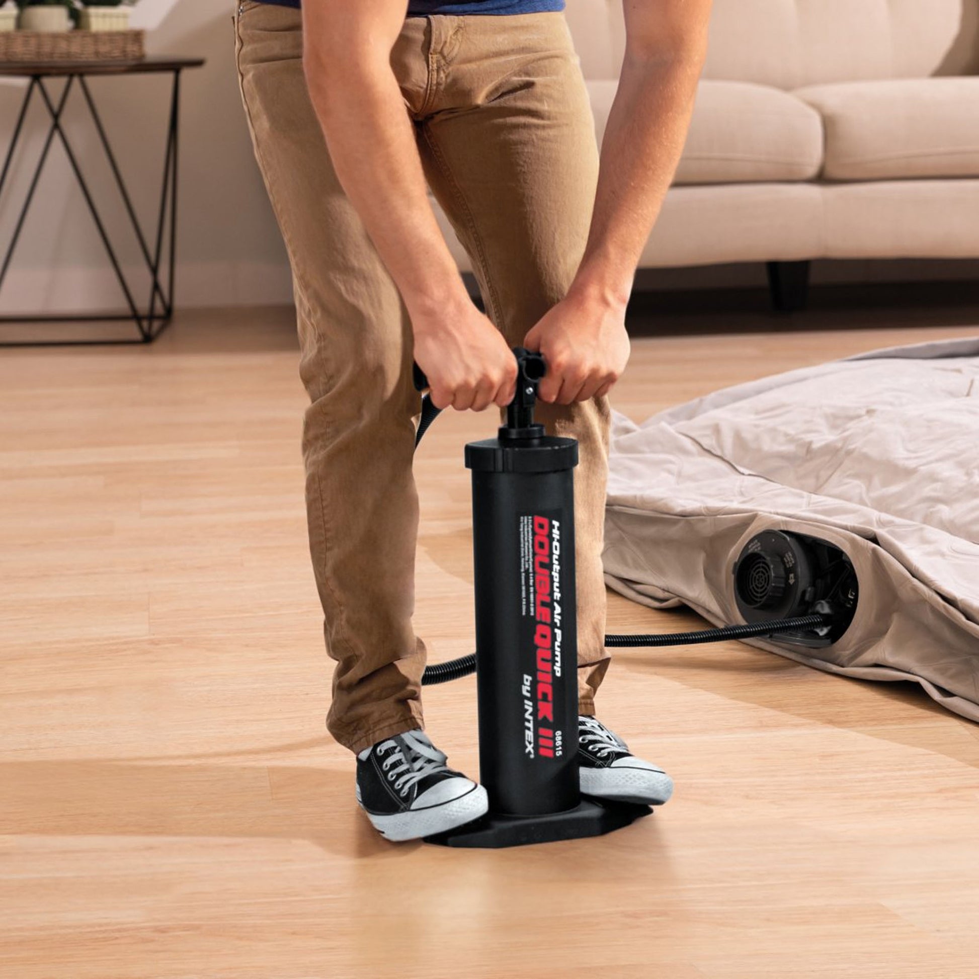 Intex Double Quick III Boden-Luftpumpe – 480 mm, 4 Ventiladapter, mit Schlauch – für Schlauchboote
