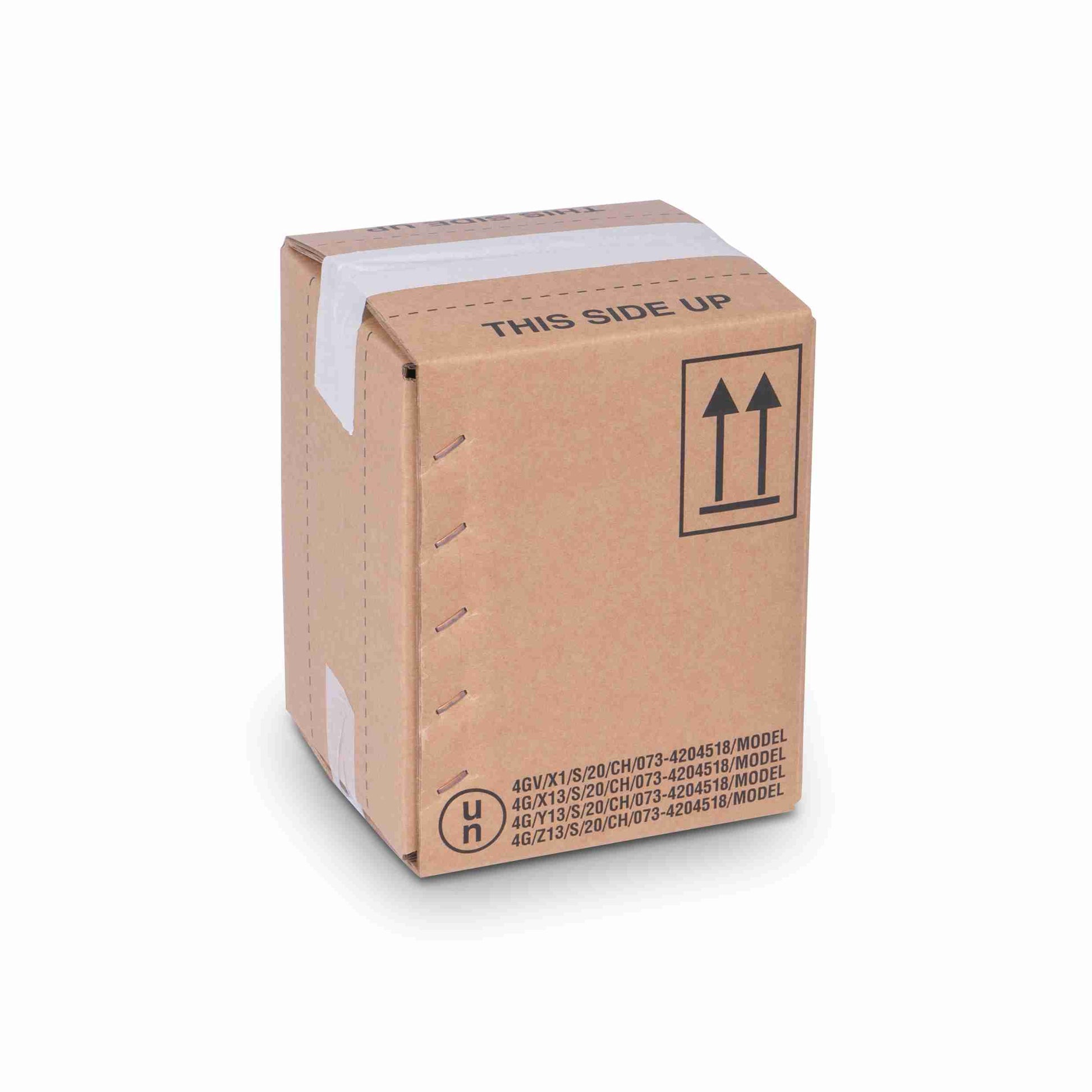 Model Gefahrgutbox – 175 × 155 × 213 mm, braun, Wellkarton, UN06/13, selbstklebend – 1 Stk., ab 100 Stk.