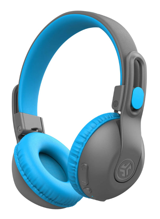JLab JBuddies Studio 2 Kinderkopfhörer – On-Ear, Kabel + BT (USB-C), 85 dB Lautstärke-Limit, Blau/Grau