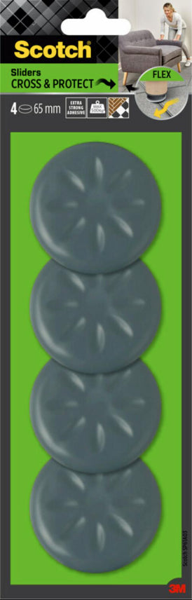 3M Flexibal Möbelgleiter Ø 65 mm – selbstklebend, extra stark – grau – 4 Stück