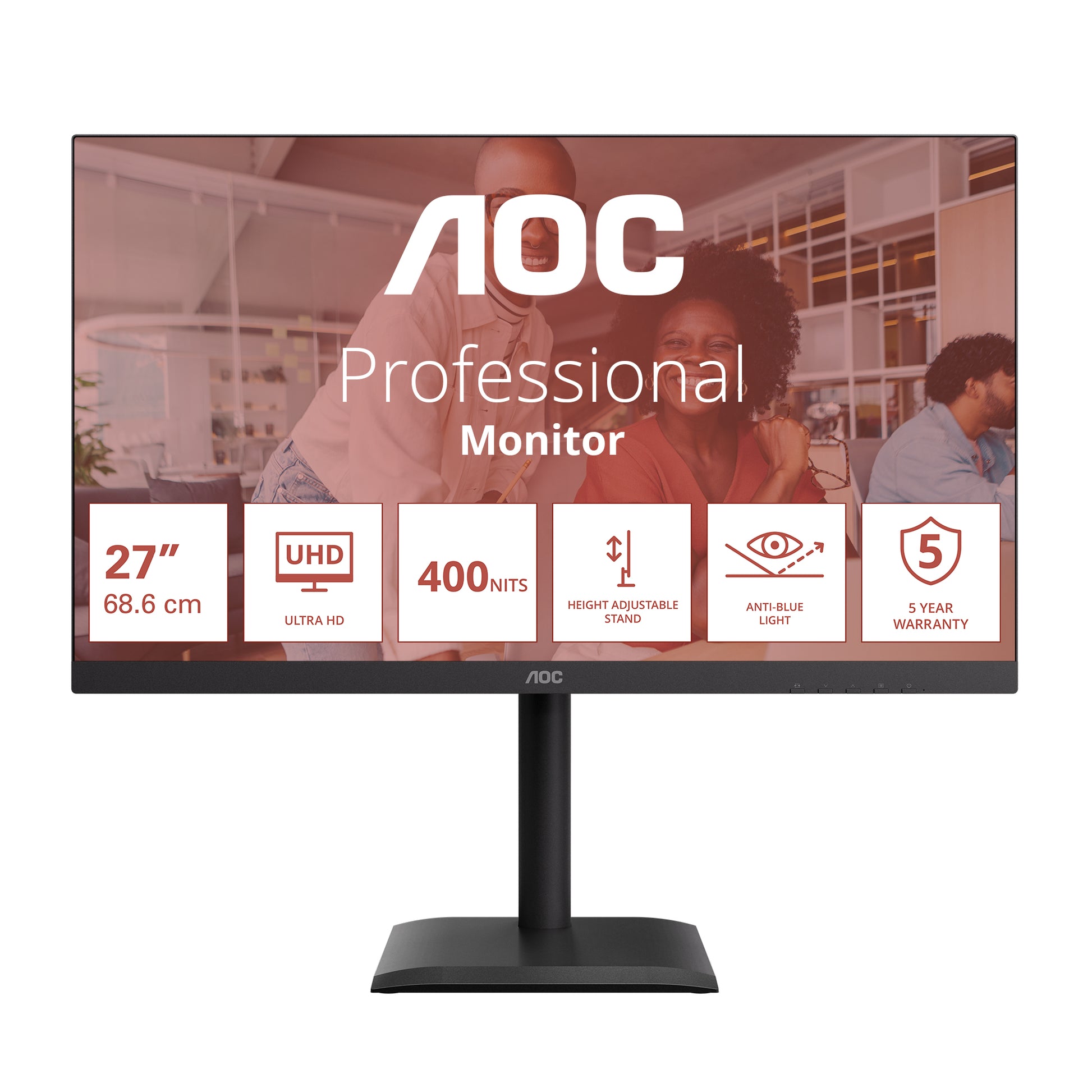 AOC U27E4CV – Monitor, 27", IPS, 60 Hz, 400 cd/m², USB-C, USB-Hub, Adaptive Sync, VESA 100 × 100, Schwarz