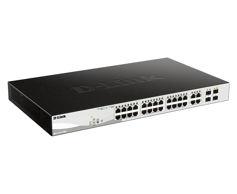 D-Link DGS-1210-28P – Verwalteter L2 Switch – 24× 1G, 4× SFP, PoE, PoE-Budget 193 W, 19", 1U
