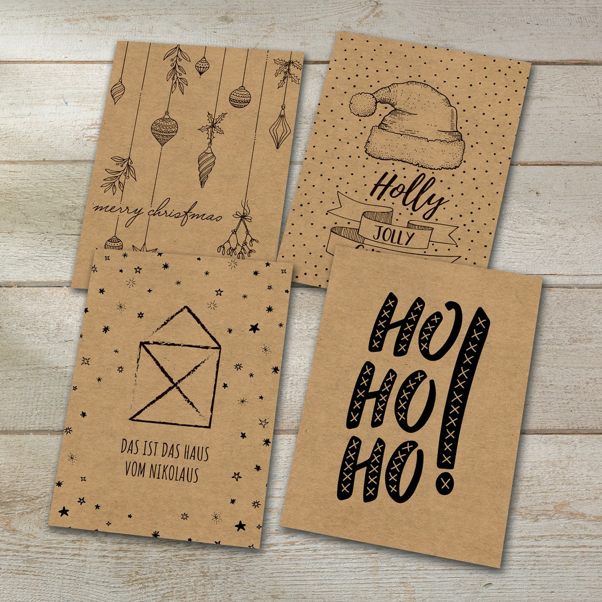 Sigel Weihnachtsgrusskarte (Natural Christmas) – A6 (105 × 148 mm) – Text DE/EN, Kraftpapier, 24er Pack