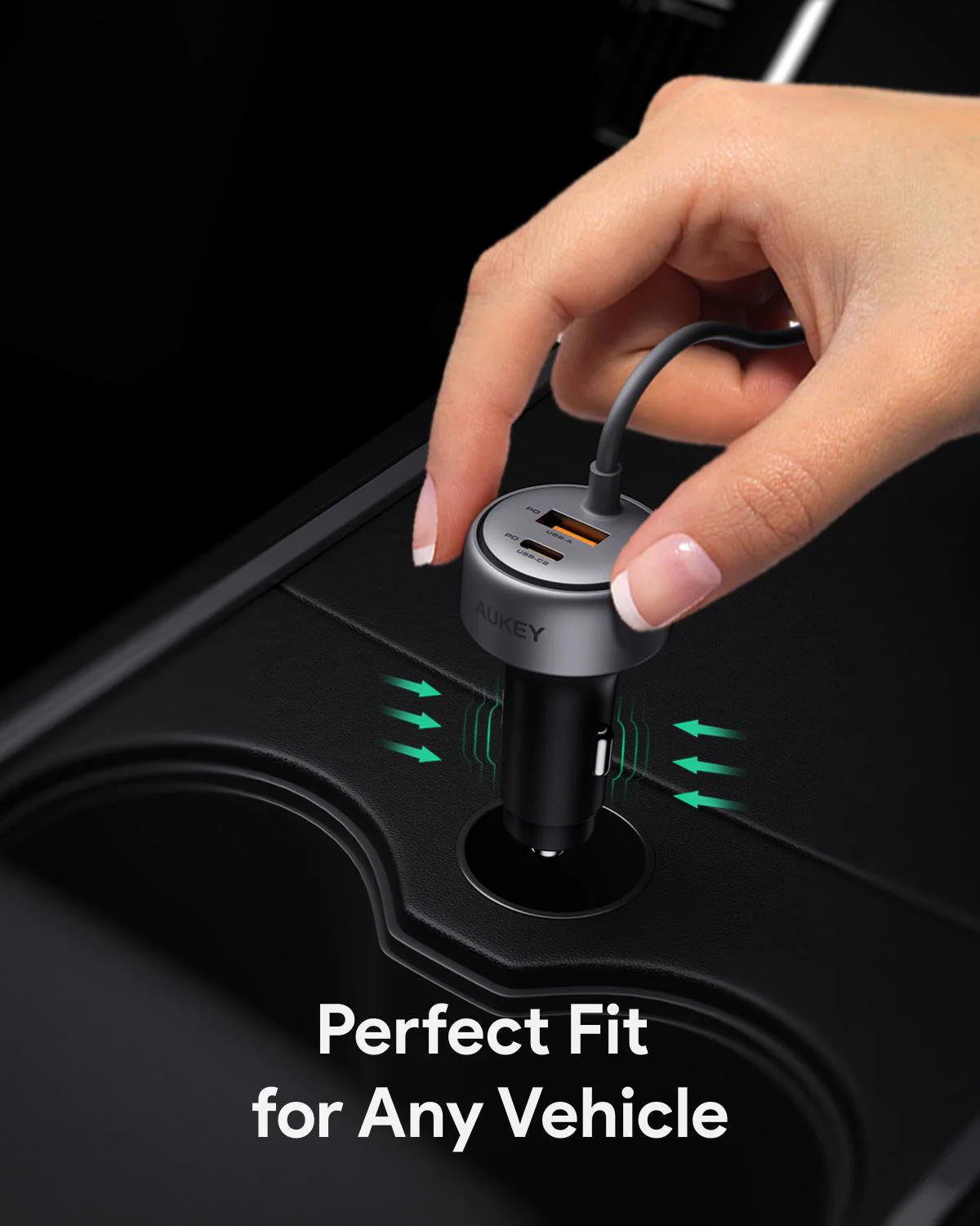 AUKEY Pathfinder Sling CC-P2 Auto-Ladegerät 75 W – USB-C×1, USB-A×1 – für Zigarettenanzünder – Schwarz