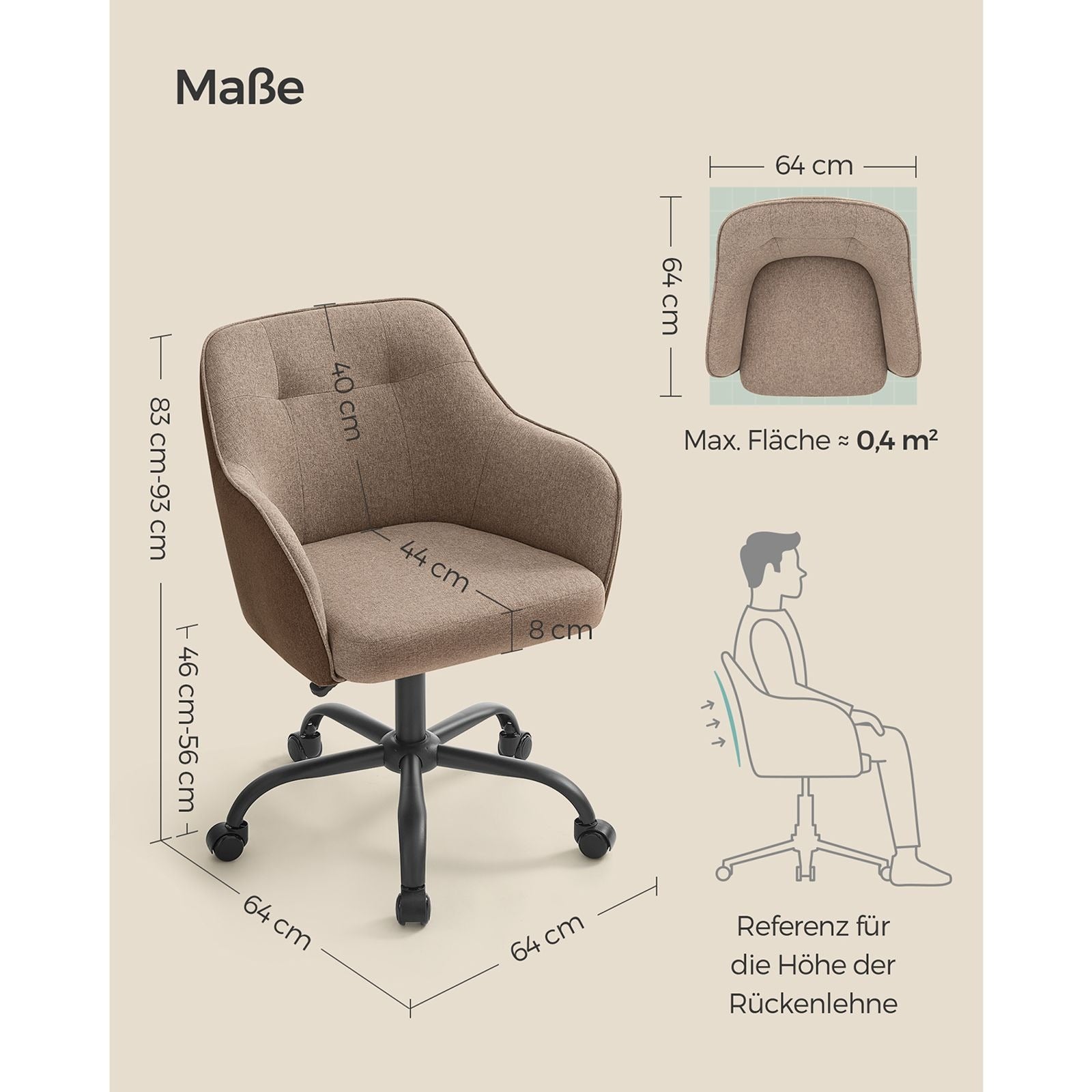 Songmics Bürostuhl – 61×58×86–96 cm, braun