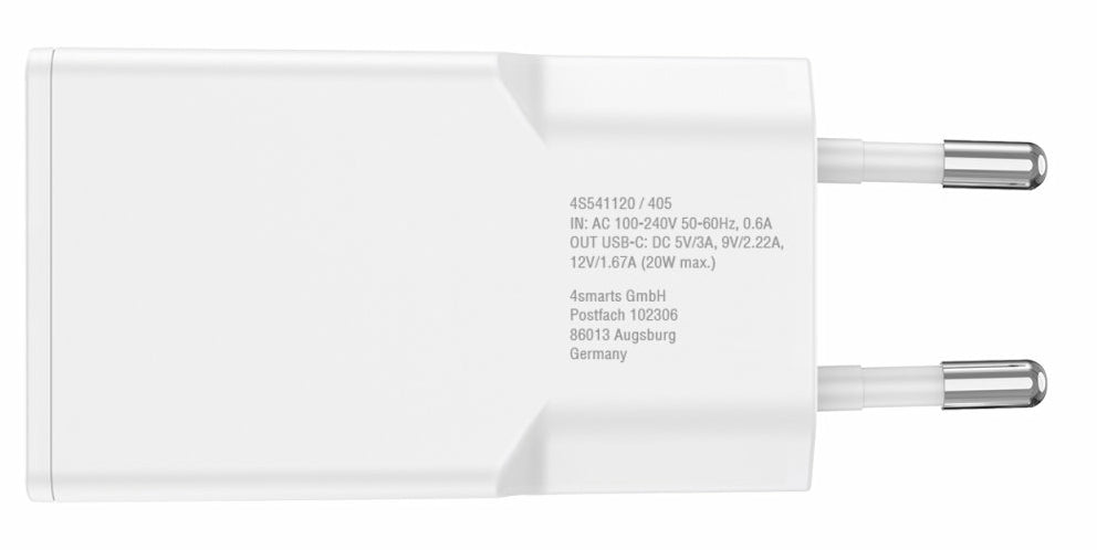 4smarts PDPlug Slim USB-Ladegerät 20 W – USB-C×1 – PD, QC 3.0, GaN – Weiss