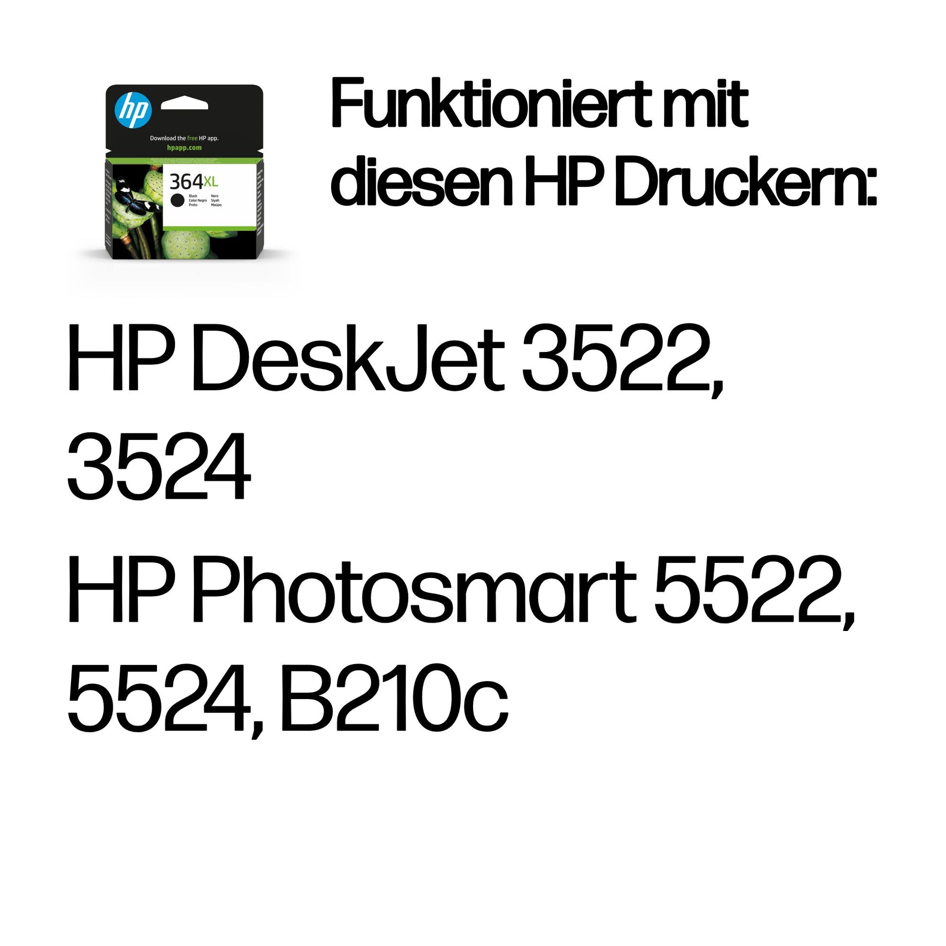 HP 364XL Schwarz Tintenpatrone (Original) – 550 Seiten – für DeskJet 3522/3524, Photosmart 5522/5524, B210c