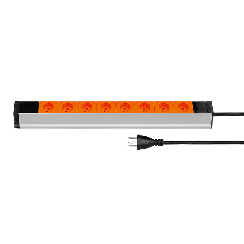 Steffen Steckdosenleiste 19" (1U), 8× T23 (Typ J), 3,0 m, Stecker CH Typ J, 16 A, IP20, Orange
