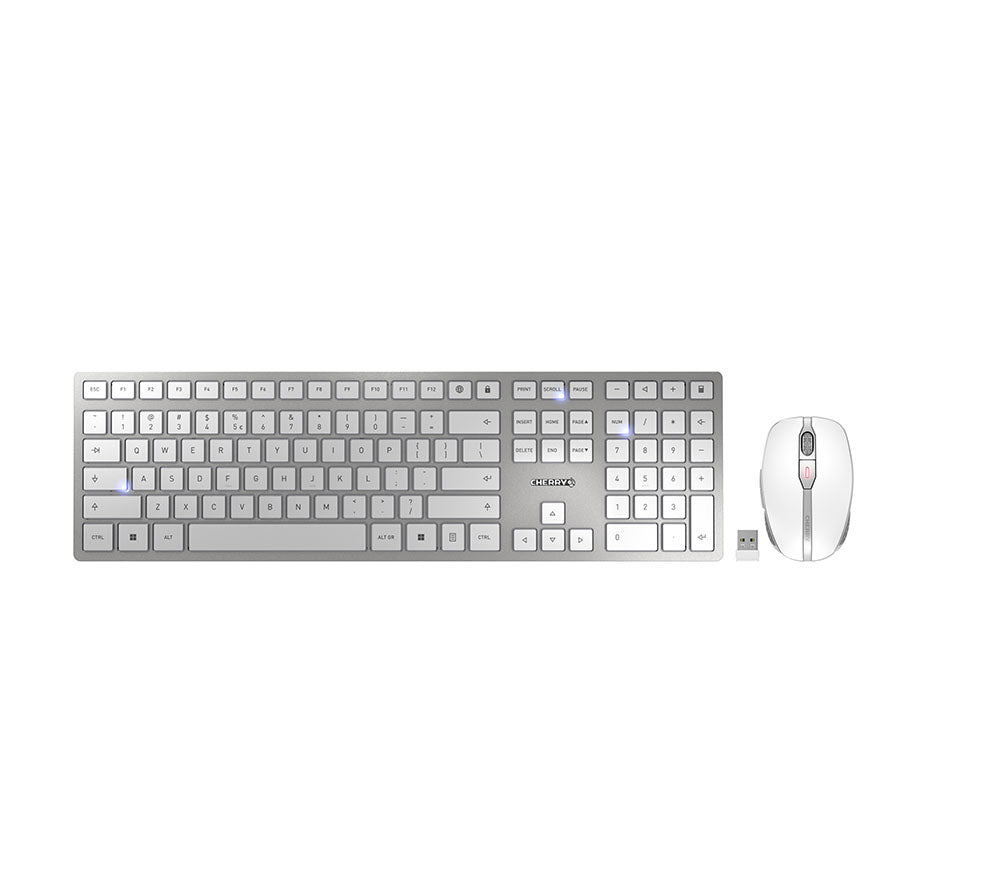 CHERRY Desktop DW 9100 SLIM – Tastatur, kabellos (Bluetooth), aufladbar, Silber/Weiss