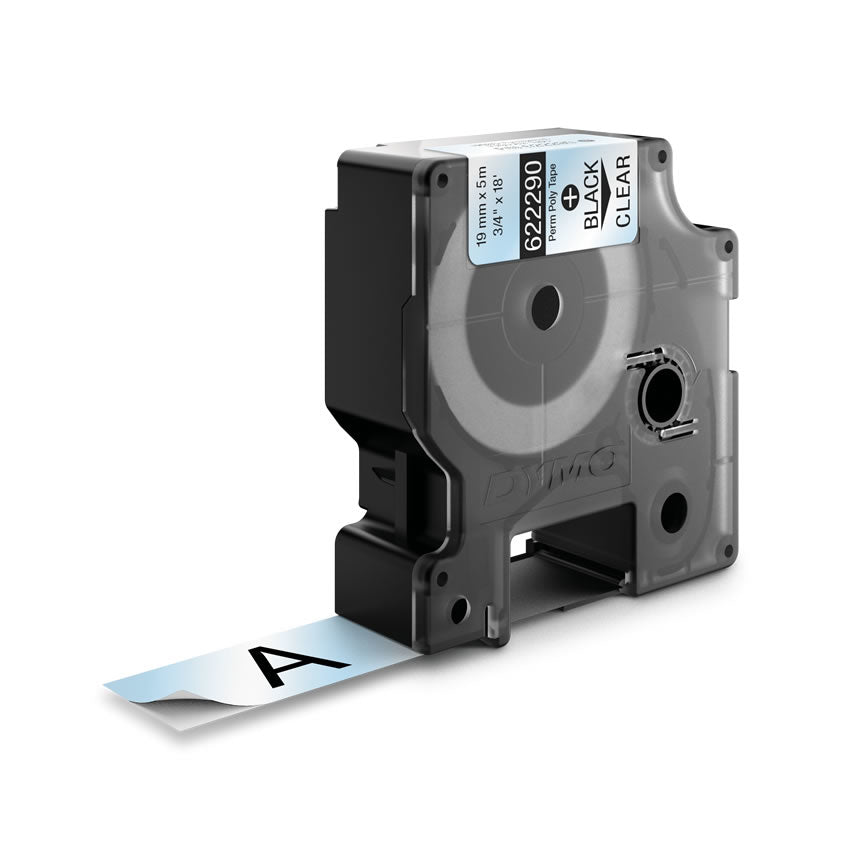 Dymo Schriftband – 19 mm, transparent, schwarz, Rhino