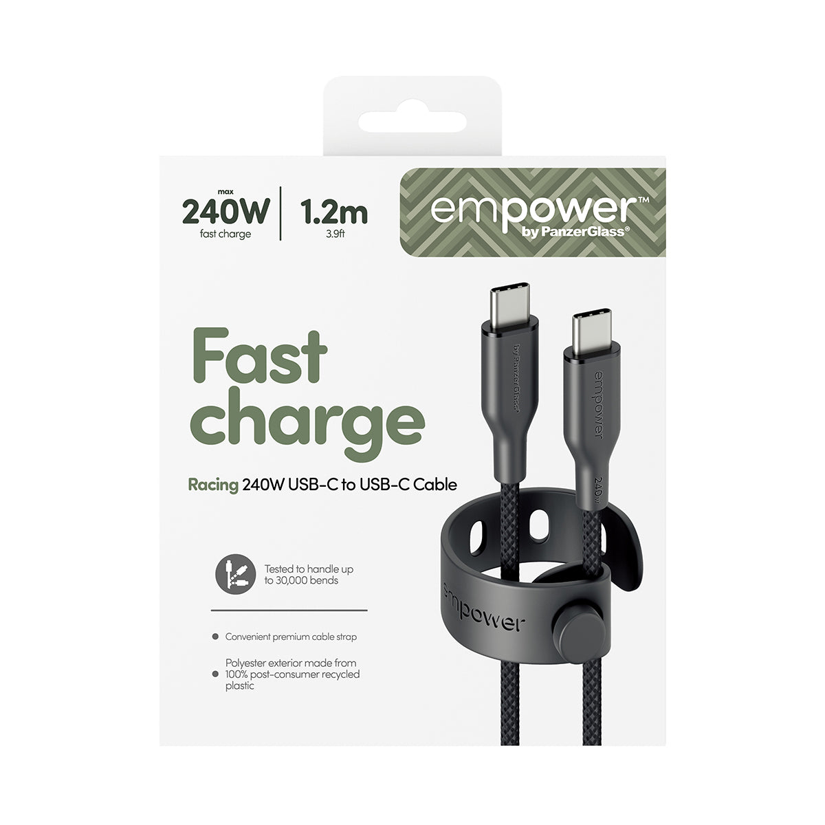 PanzerGlass USB-C auf USB-C Kabel – USB 2.0 (480 Mbit/s) – 1,2 m – PD 240 W – Schwarz