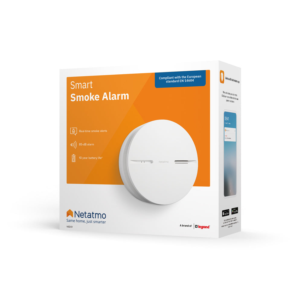 Netatmo NA-NSA-EC – WLAN-Rauchmelder, vernetzbar, 10-Jahres-Batterie, 85 dB – Weiss, für Apple HomeKit