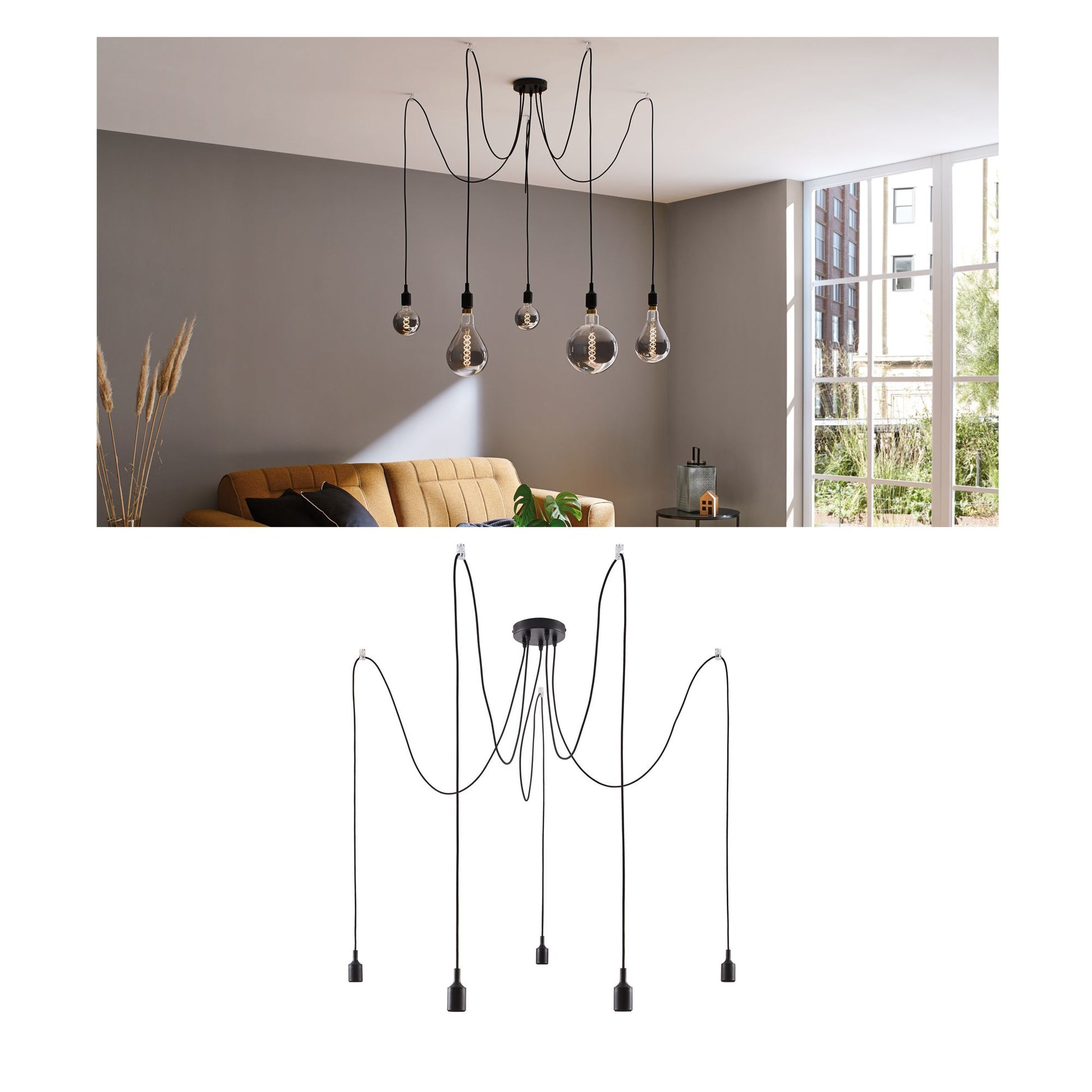 Paulmann Deckenleuchte Neordic Ketil – Ø 15 × 200 cm, 100 W, dimmbar, 5× E27, exkl. Leuchtmittel, schwarz