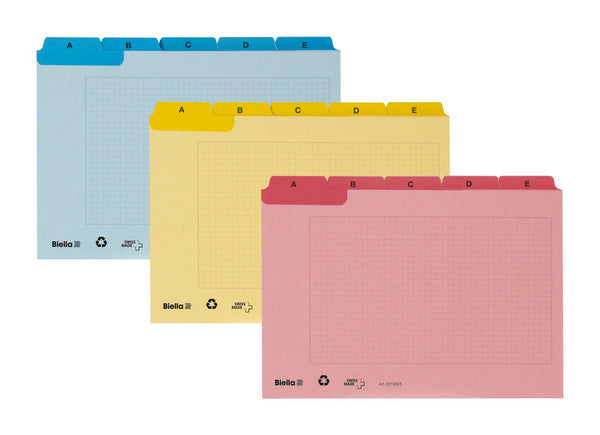 Biella Karteikarte A7 Quer, Kariert, Alphabetisch, Gelb, 450 g/m², Karteikarton – 25 Stück