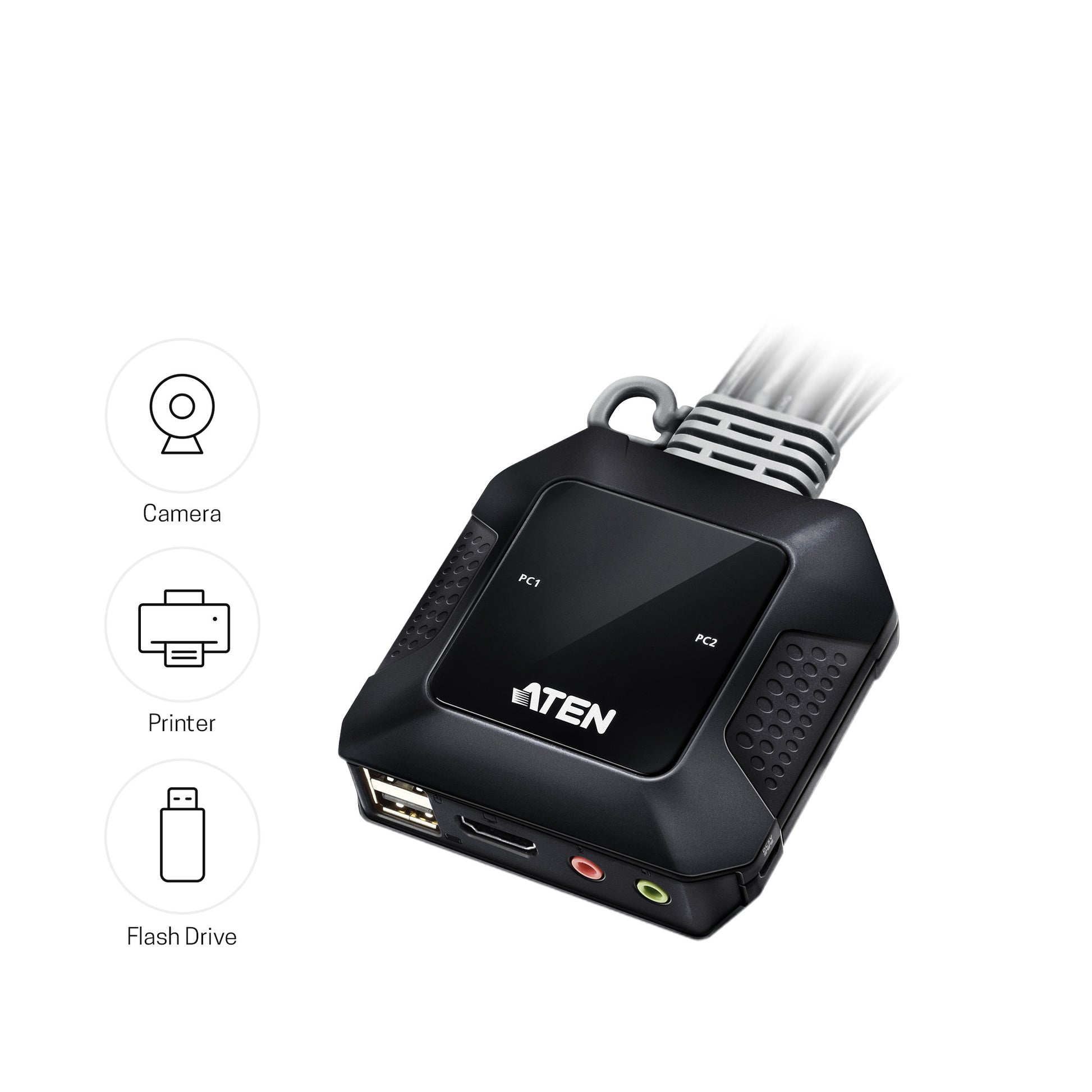 ATEN 2-Port HDMI KVM-Switch – 4K/60 Hz, USB-Hub, Audio, Desktop