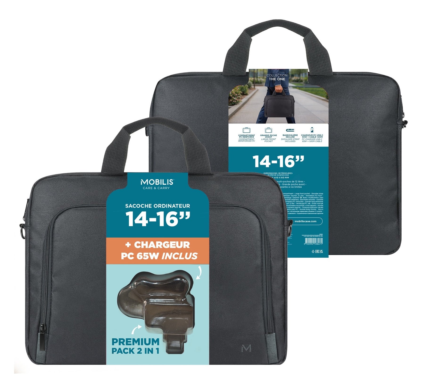 Mobilis Notebook-Tasche bis 16" – 12 l, Schultergurt – Schwarz