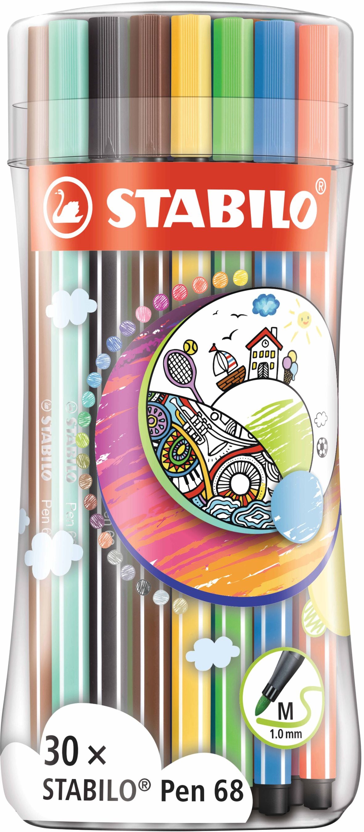 STABILO Pen 68 Filzstifte – Rundspitze, 1 mm, wasservermalbar, 30 Farben