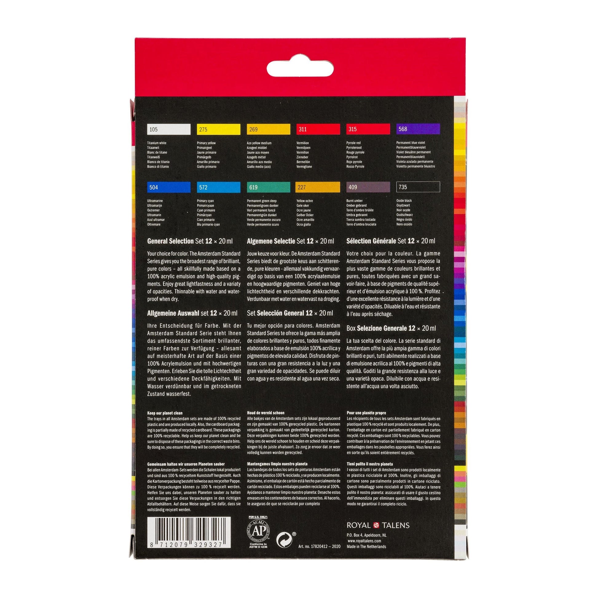 Royal Talens Amsterdam – Acryl Standard – Acrylfarbe – Set – 12 Farben, 12 × 20 ml