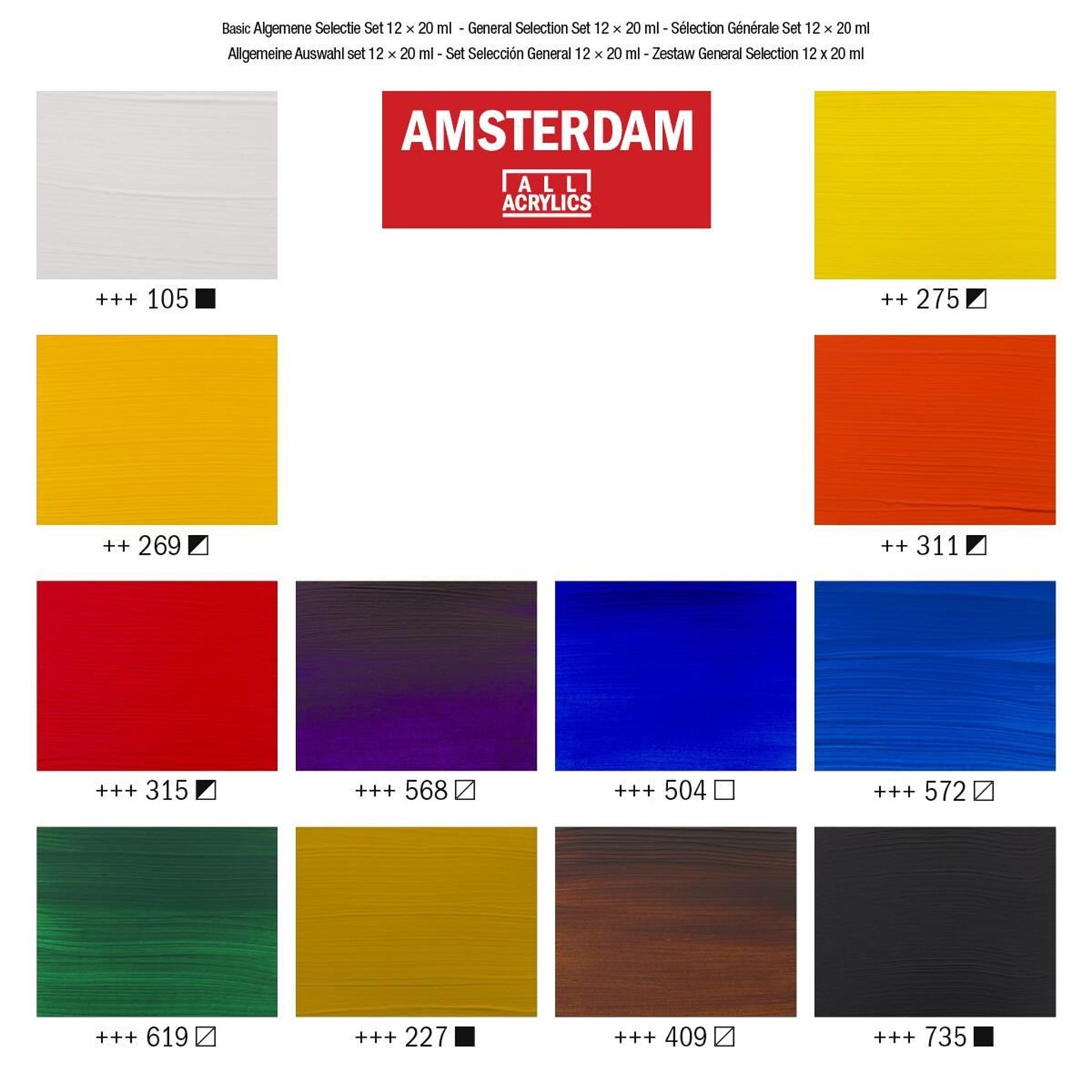 Royal Talens Amsterdam – Acryl Standard – Acrylfarbe – Set – 12 Farben, 12 × 20 ml