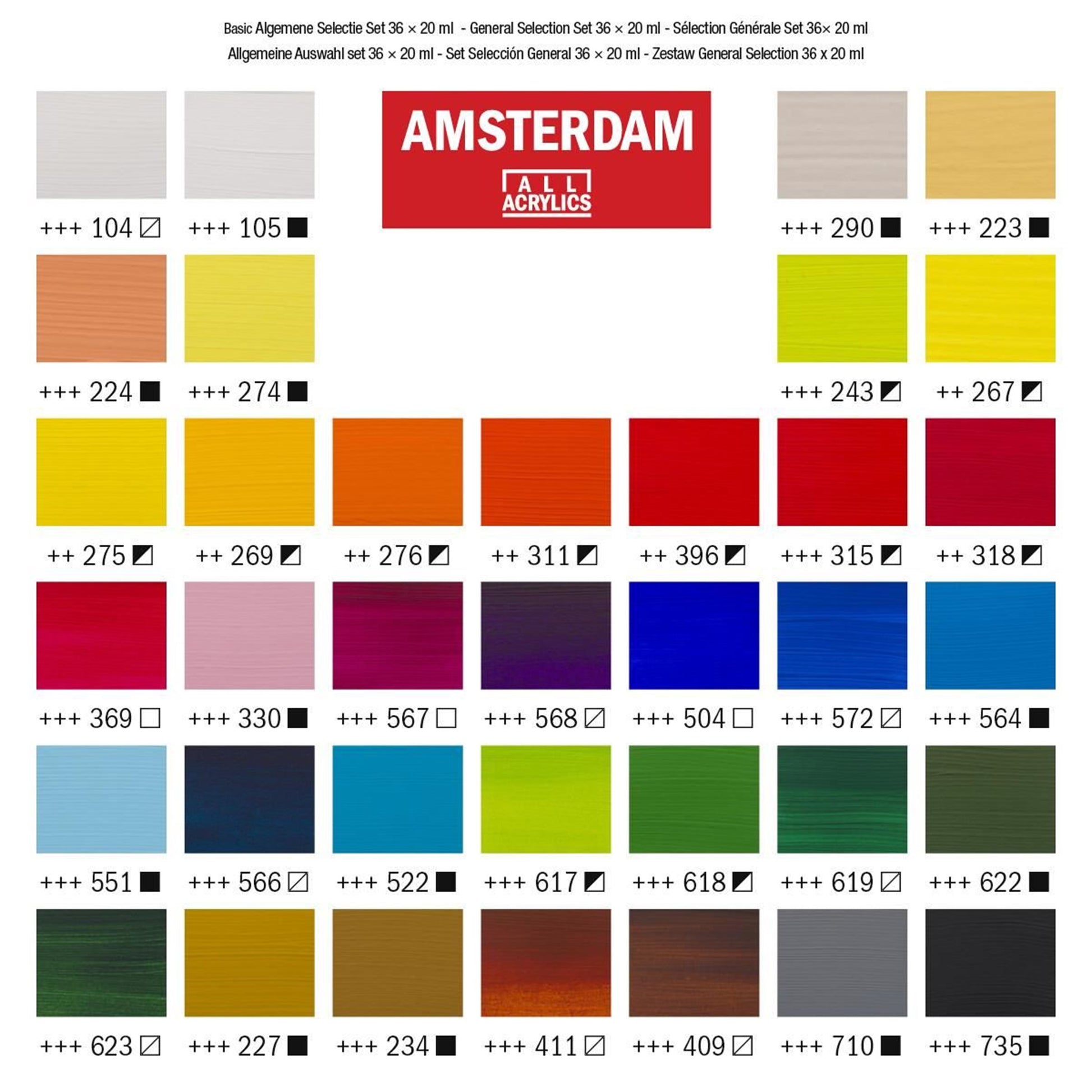Royal Talens Amsterdam – Acrylic Standard – Acrylfarbe – Set – 36 Farben, sortiert, 36 × 20 ml