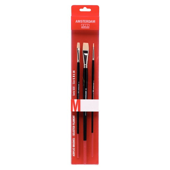 Royal Talens AMSTERDAM – Pinsel-Set – Flachpinsel, Synthetisch, Grössen 4/8/16, 3er-Set