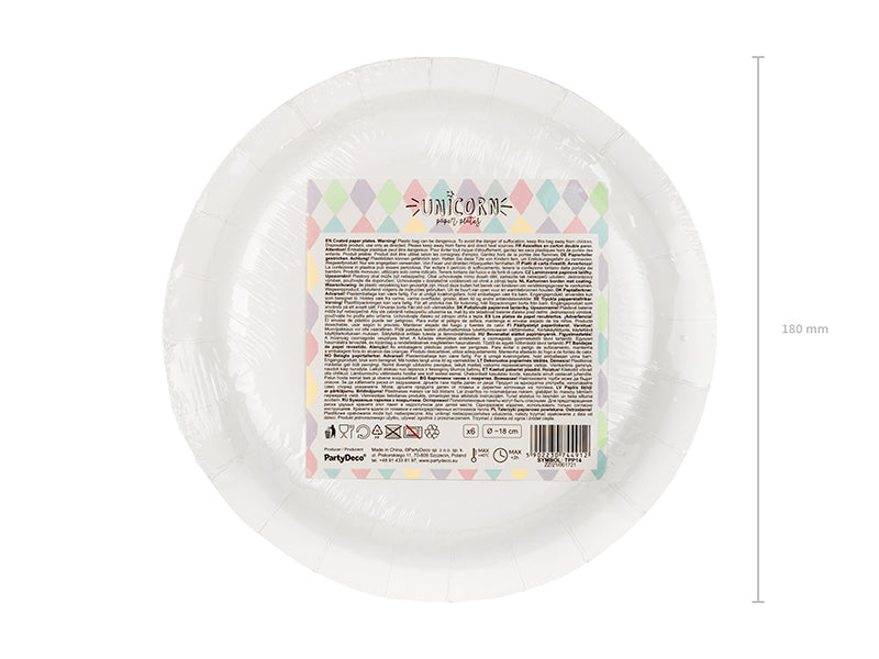 PartyDeco Teller, Papier – Ø 18 cm, Einhorn Sterne – 6 Stk.