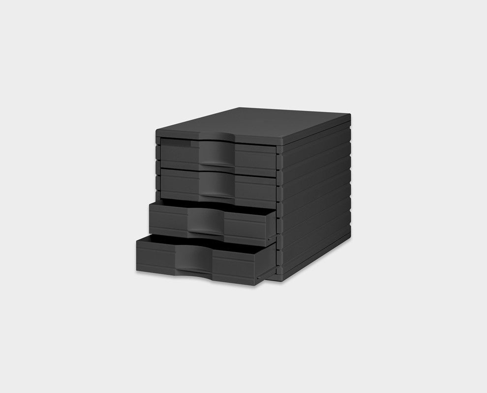 Styro Schubladenelement – 4 Schubladen, schwarz, Polystyrol (PS), B 285 × H 395 × T 285 mm
