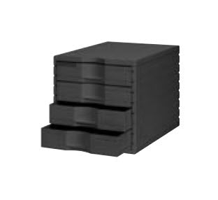 Styro Schubladenelement – 4 Schubladen, schwarz, Polystyrol (PS), B 285 × H 395 × T 285 mm