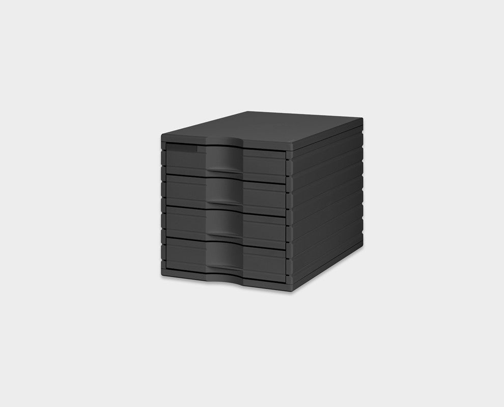 Styro Schubladenelement – 4 Schubladen, schwarz, Polystyrol (PS), B 285 × H 395 × T 285 mm