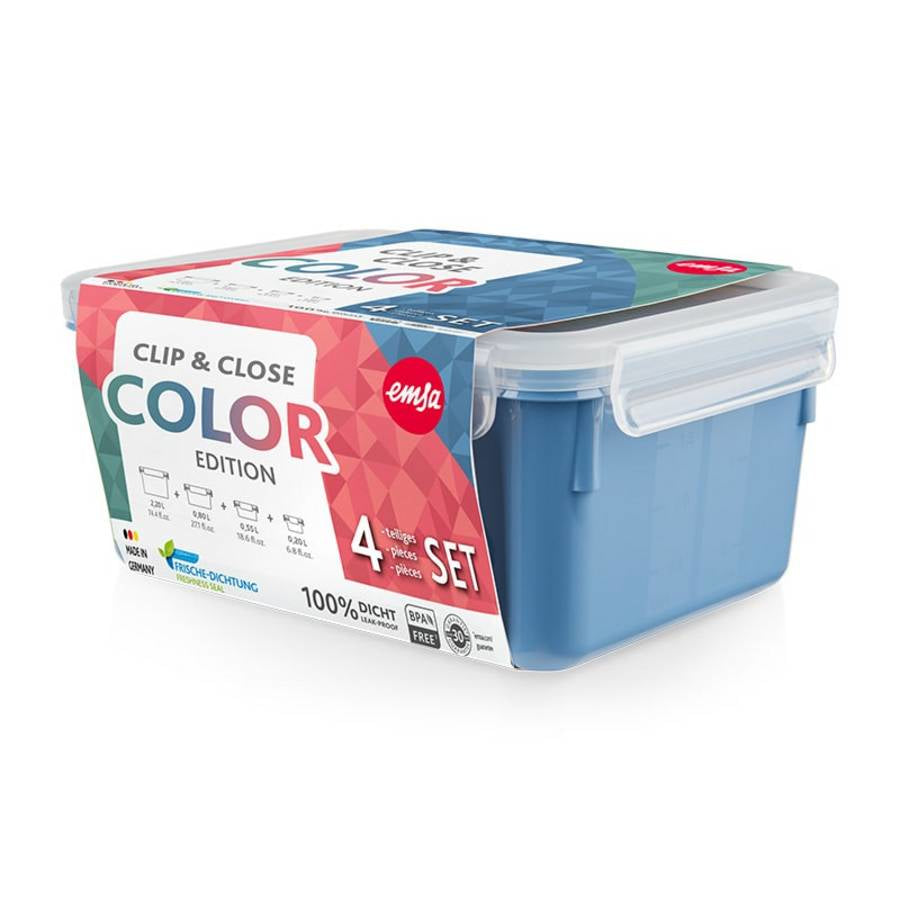 EMSA Clip & Close – Vorratsdose 200 ml, 550 ml, 800 ml, 2,2 l, Kunststoff (PP/TPE), 4-teilig, Blau