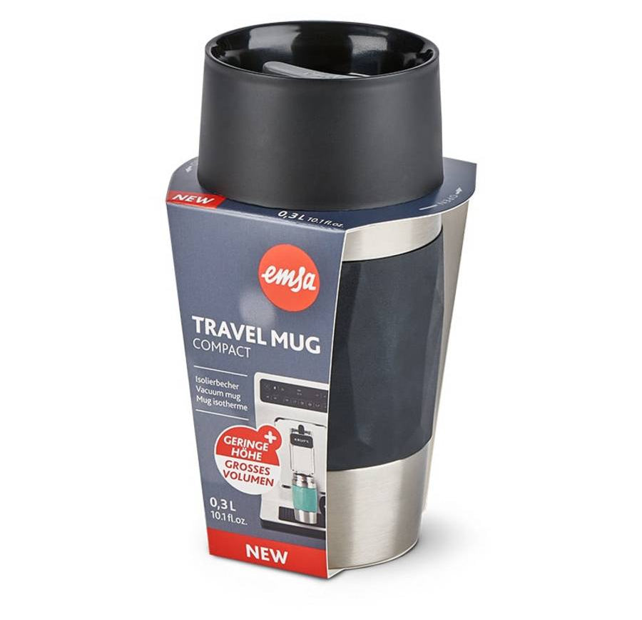 EMSA Thermobecher Travel Mug Compact – 3 dl – Edelstahl, isoliert, auslaufsicher – schwarz