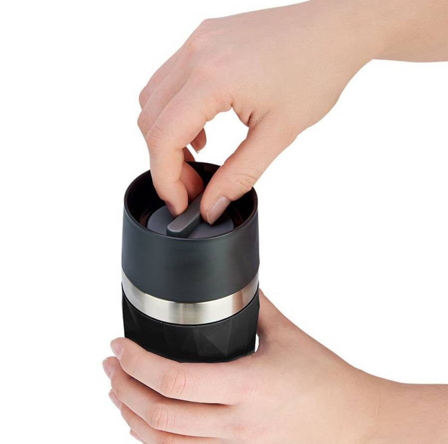 EMSA Thermobecher Travel Mug Compact – 3 dl – Edelstahl, isoliert, auslaufsicher – schwarz