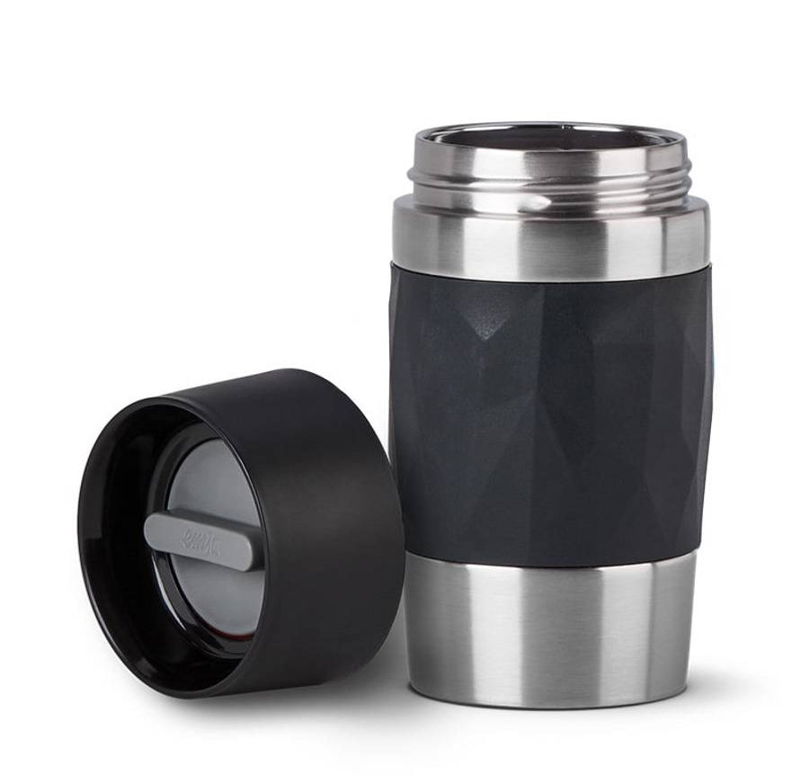 EMSA Thermobecher Travel Mug Compact – 3 dl – Edelstahl, isoliert, auslaufsicher – schwarz